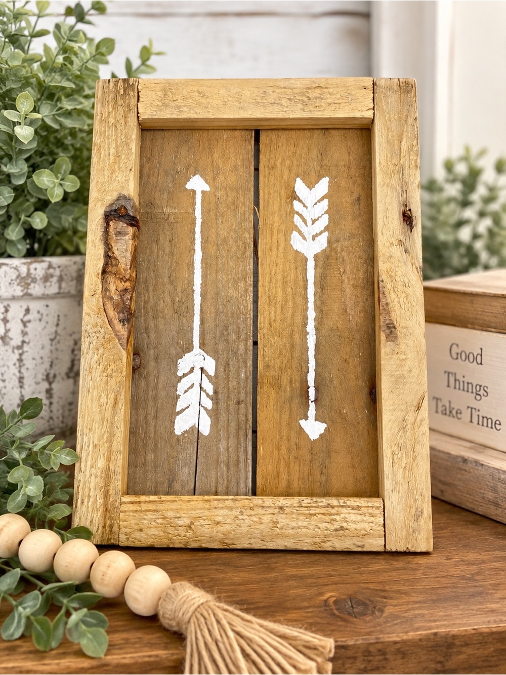 Rustic Farmhouse Wood Arrow Wall Art Handmade Distressed Wooden Sign